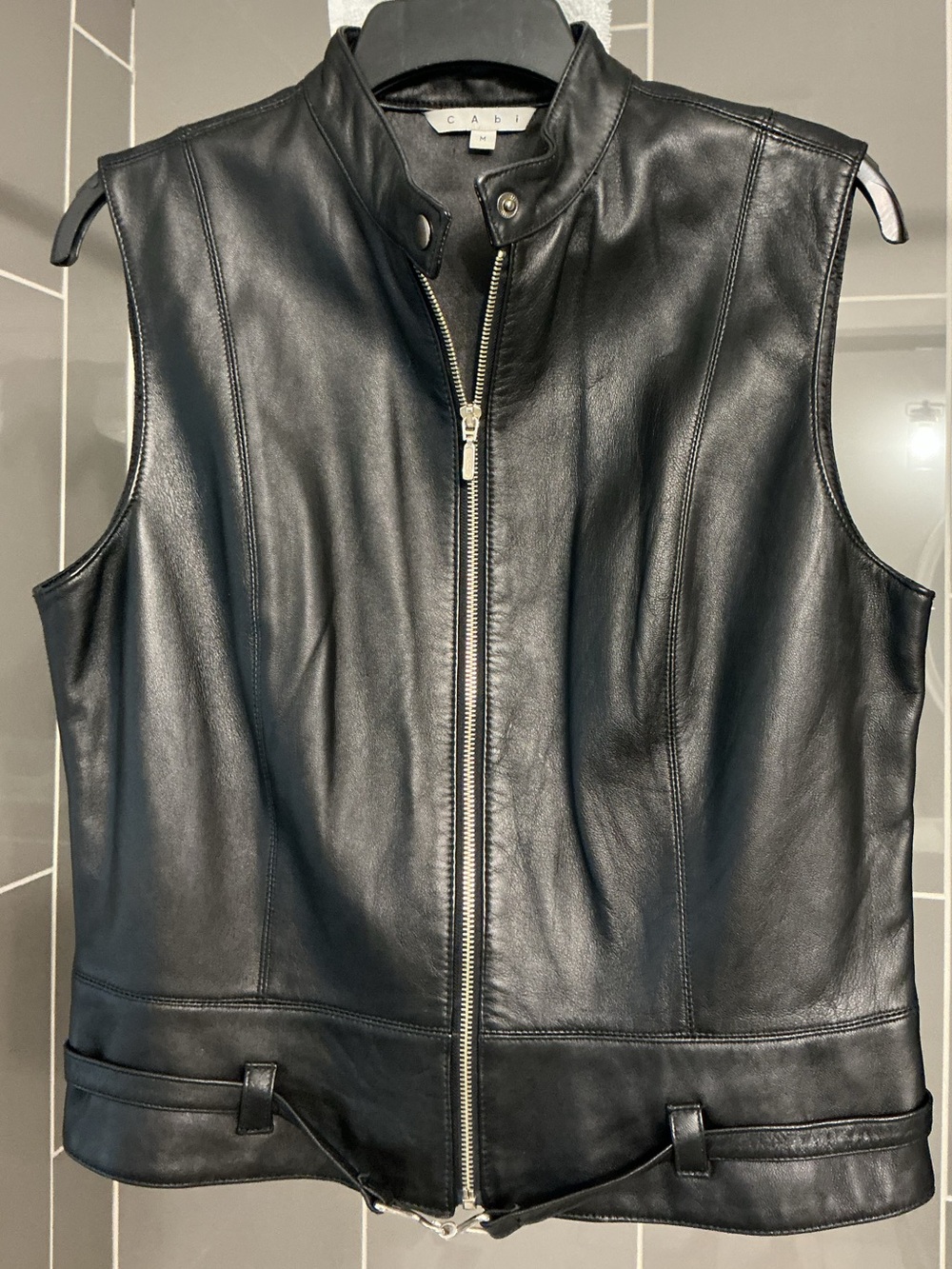 CAbi Black Genuine Leather Moto Biker Vest Size M